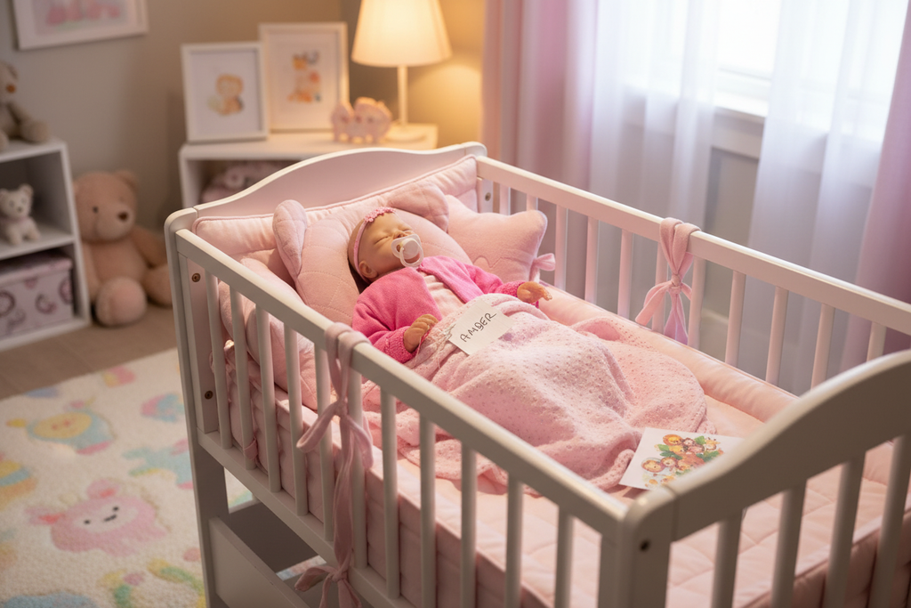 Amber in a cot
