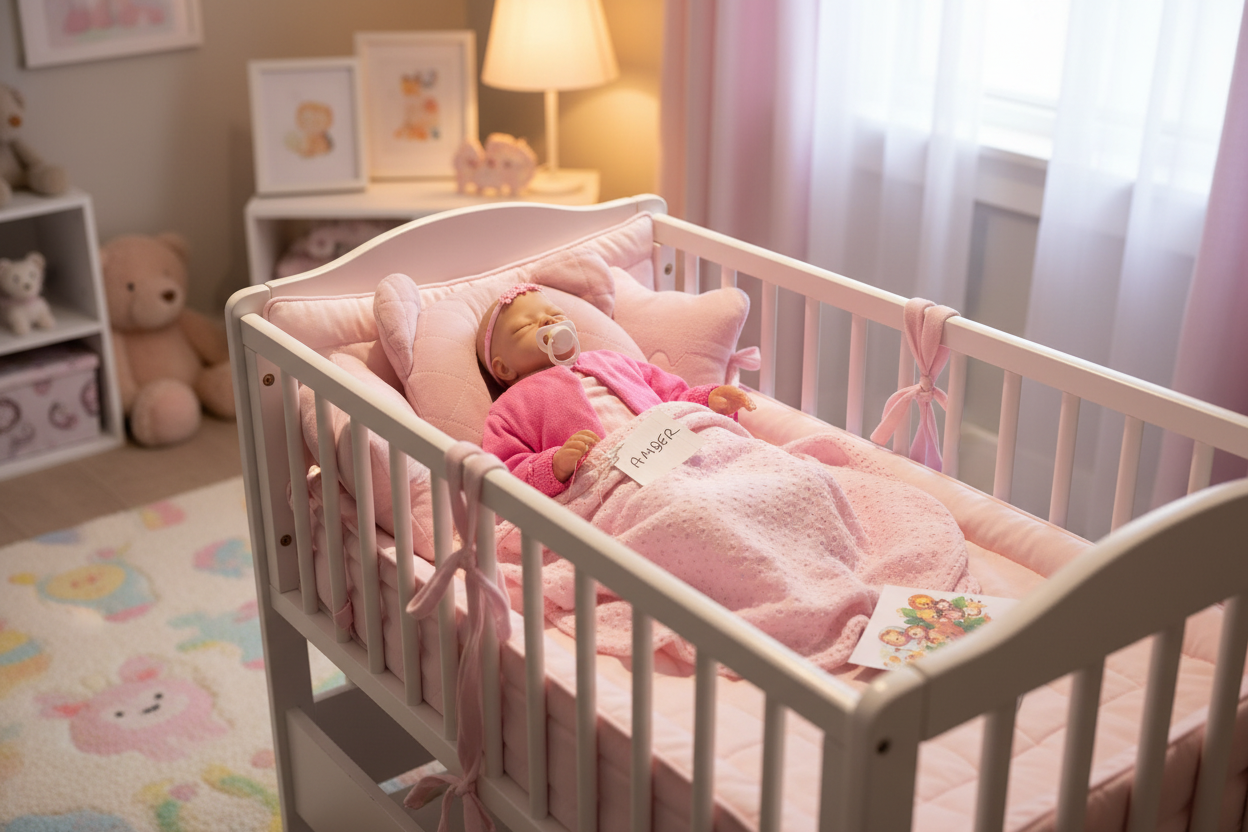 Amber in a cot