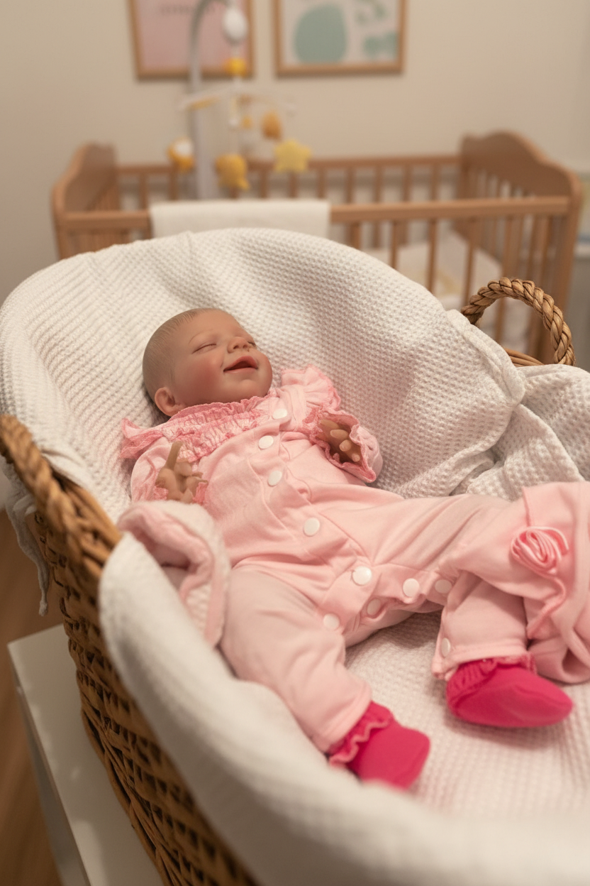 Anne in a wicker basket