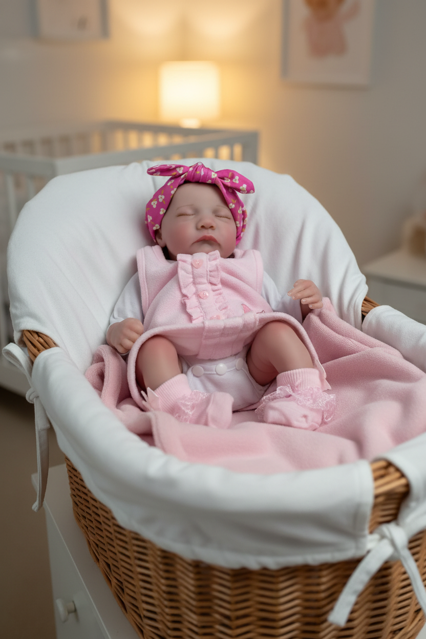Baby girl in a wicker basket