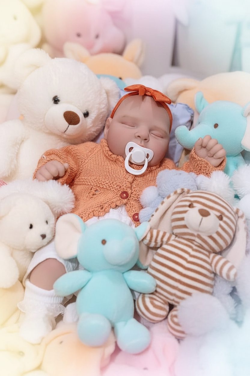 Berry asleep on soft toys