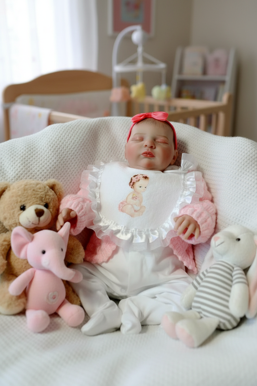 Brooke asleep on soft toys