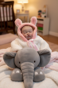 Carly on elephant soft toy