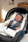 Reborn baby boy doll asleep in car seat