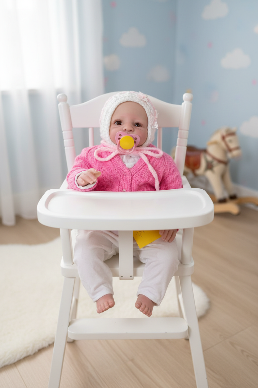 Reborn baby girl in high chair