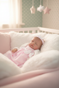 Reborn doll asleep on soft pillows