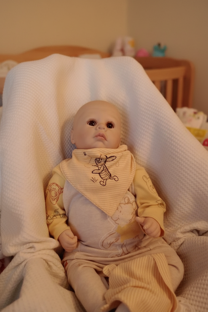 Reborn doll sat on soft pillows