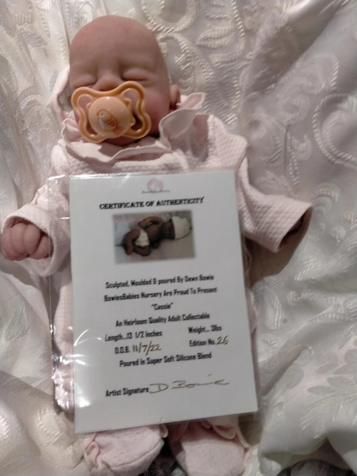 CASSIE❤️Full body Super Soft Platinum Silicone Girl by Dawn Bowie 13.5" 3lbs COA