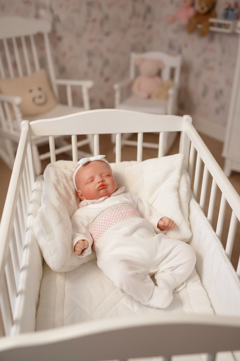 Sleeping doll in cot